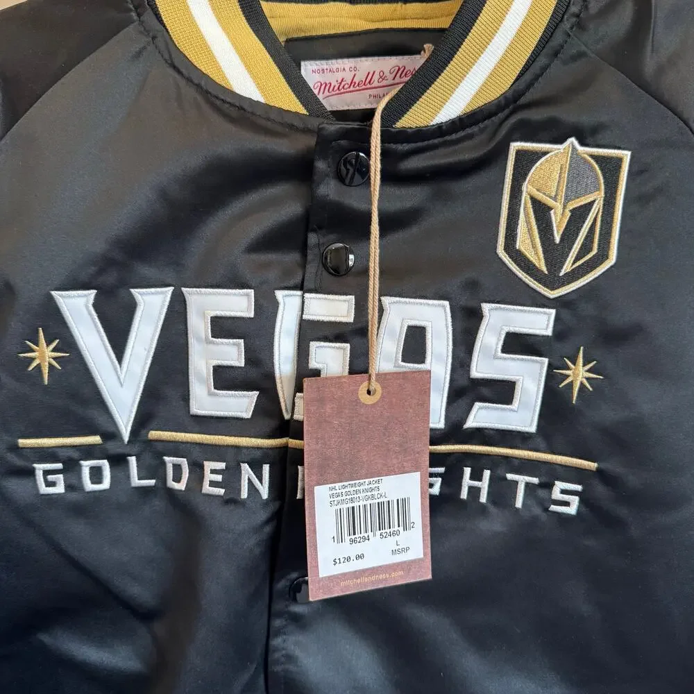 Mitchell & Ness Vegas Golden Knights Satin Jacket Size L Black Gold